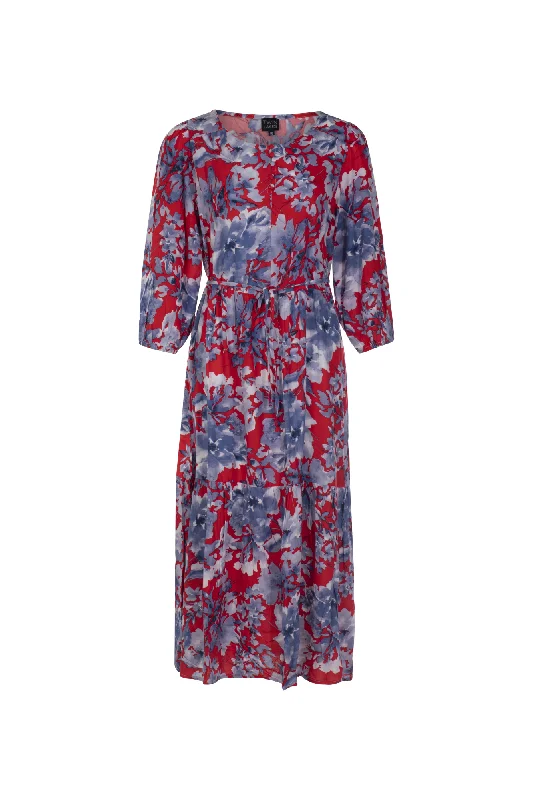 Button front printed Rayon Dress | Red Indigo Flower | 6322AR