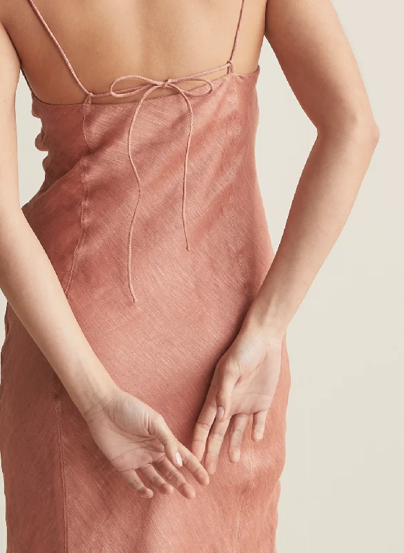 Claudette Bias Silk Linen Maxi Dress | Rose