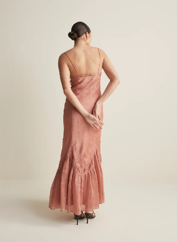 Claudette Bias Silk Linen Maxi Dress | Rose