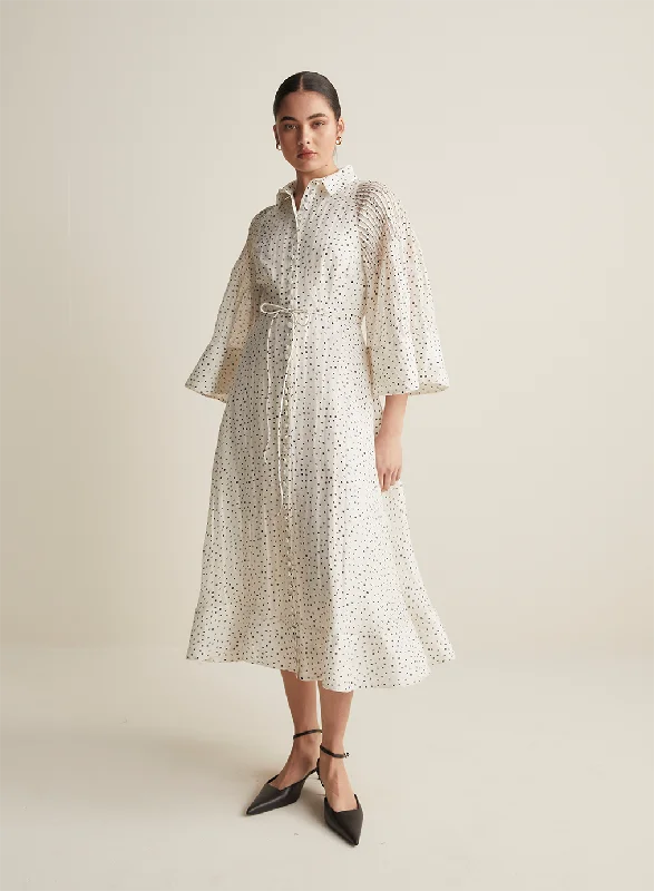 Dottie Silk Linen Midi Shirt Dress