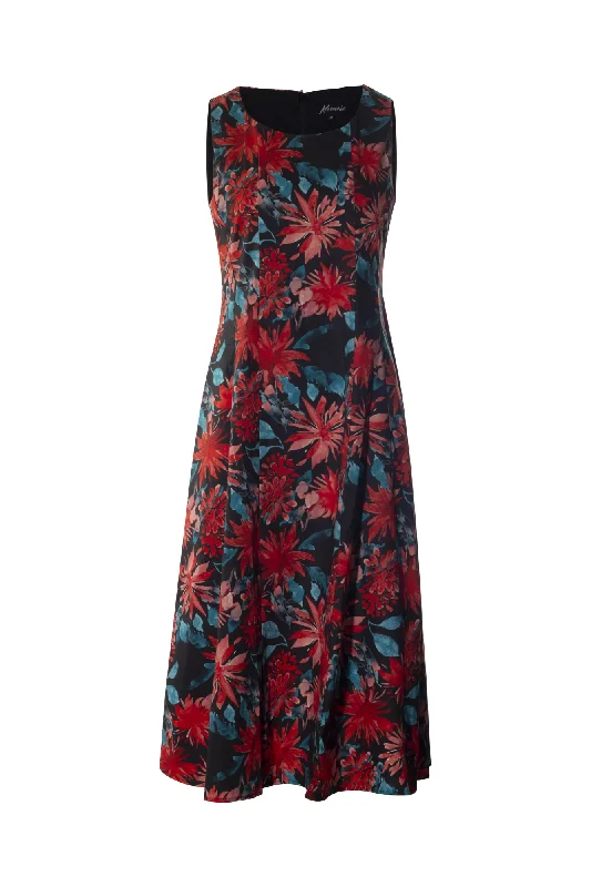 Princess line printed Poplin Dress | RED BLACK GARDEN | 5571AR