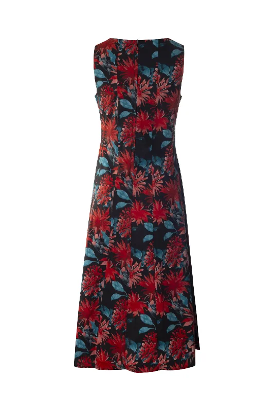 Princess line printed Poplin Dress | RED BLACK GARDEN | 5571AR