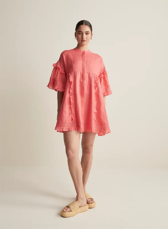 Sadie Linen Mini Smock Dress | Flamingo