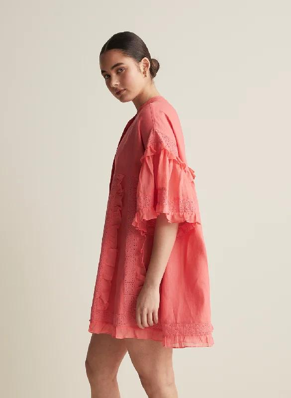 Sadie Linen Mini Smock Dress | Flamingo