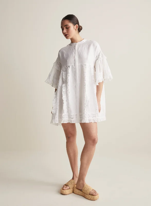 Sadie Linen Mini Smock Dress | Optical White | Restock