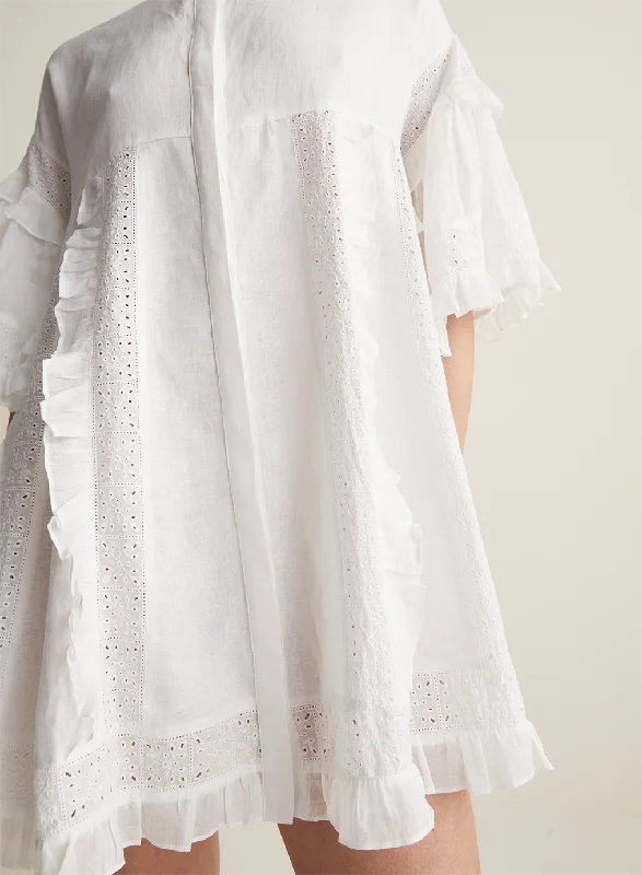 Sadie Linen Mini Smock Dress | Optical White | Restock