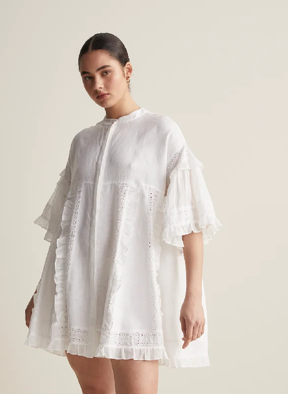 Sadie Linen Mini Smock Dress | Optical White | Restock