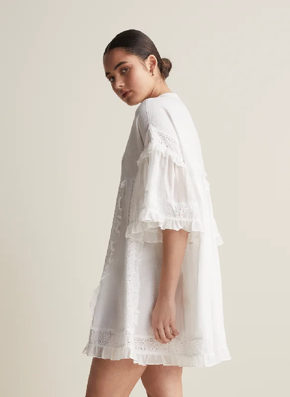 Sadie Linen Mini Smock Dress | Optical White | Restock