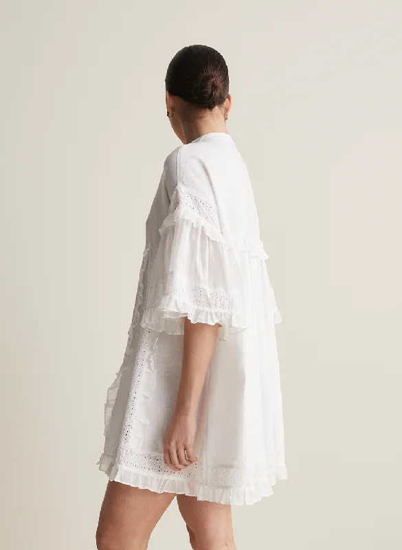 Sadie Linen Mini Smock Dress | Optical White | Restock