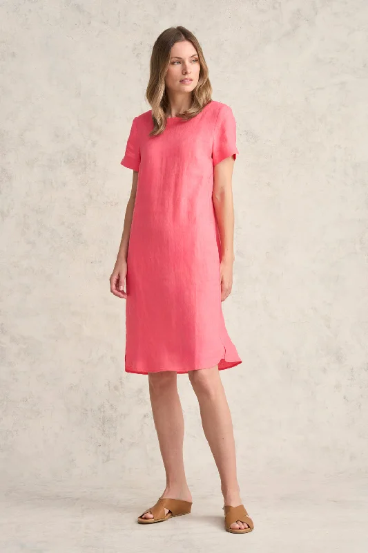 Scoop Neck Linen Dress - Coral