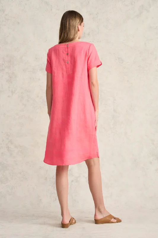 Scoop Neck Linen Dress - Coral