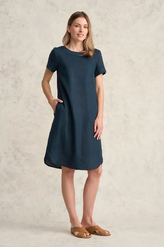 Scoop Neck Linen Dress - Ink