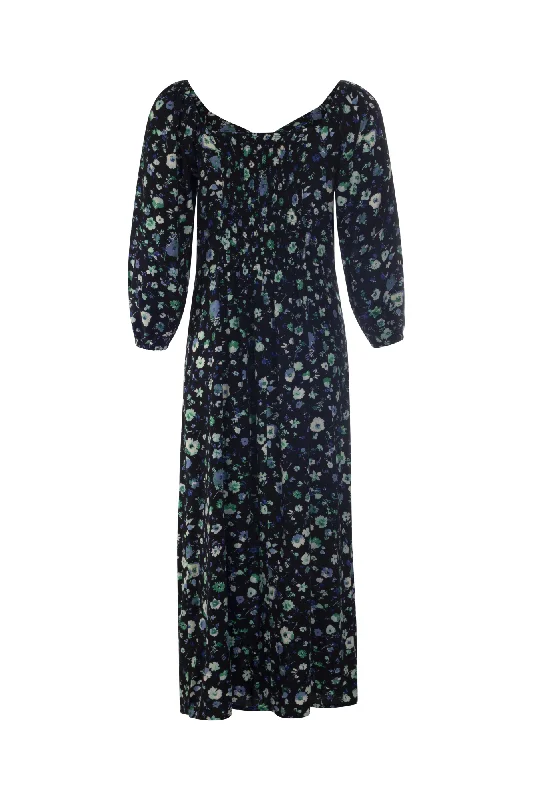 Shirred back ptd Viscose Maxi Dress | Green Black Sprig | 3358AR