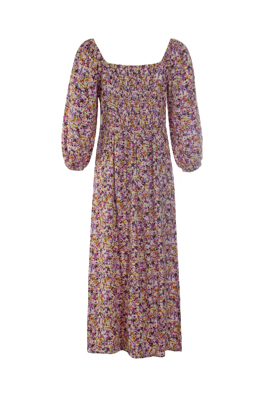 Shirred back ptd Viscose Maxi Dress | Pink Multi Ditsy | 3358AR