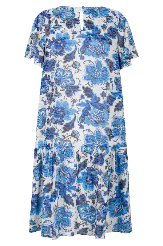 Burnout Dress with flutter sleeve | Blues Abst Flower | 6059AR