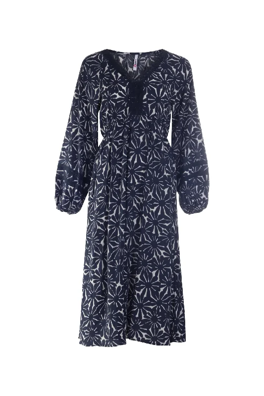 Viscose and Lace trim Dress | NAVY DAISY | 3359AR