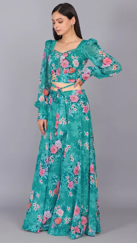 Floral Embroidered Puff Sleeves 2 Pcs