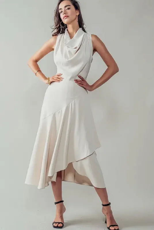 The Asymmetrical Drape Neck Dress