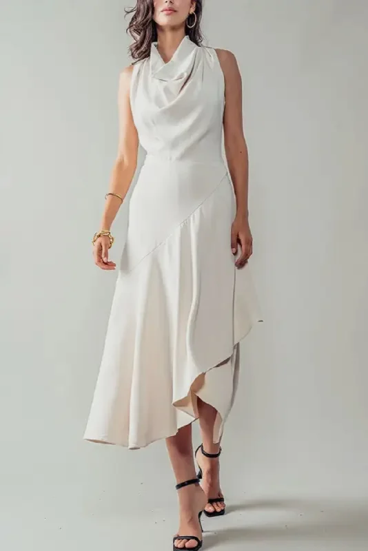 The Asymmetrical Drape Neck Dress