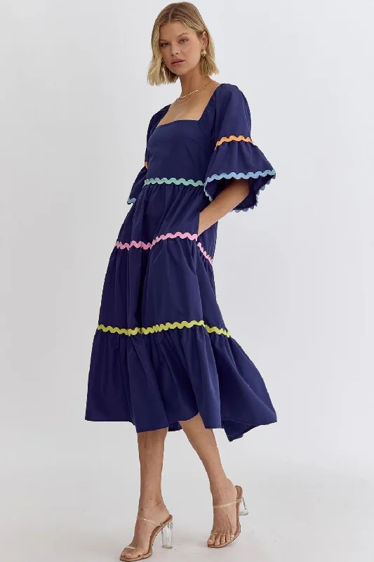 The Emelia Rick Racking Trim Dress in Navy