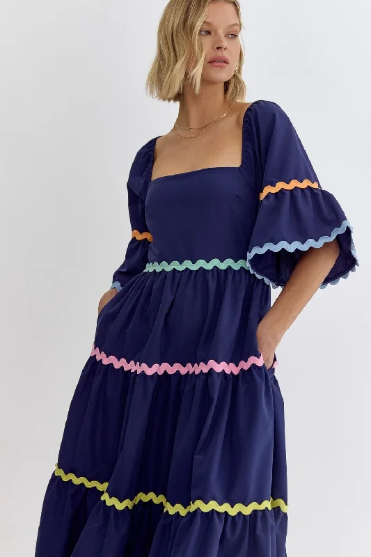 The Emelia Rick Racking Trim Dress in Navy