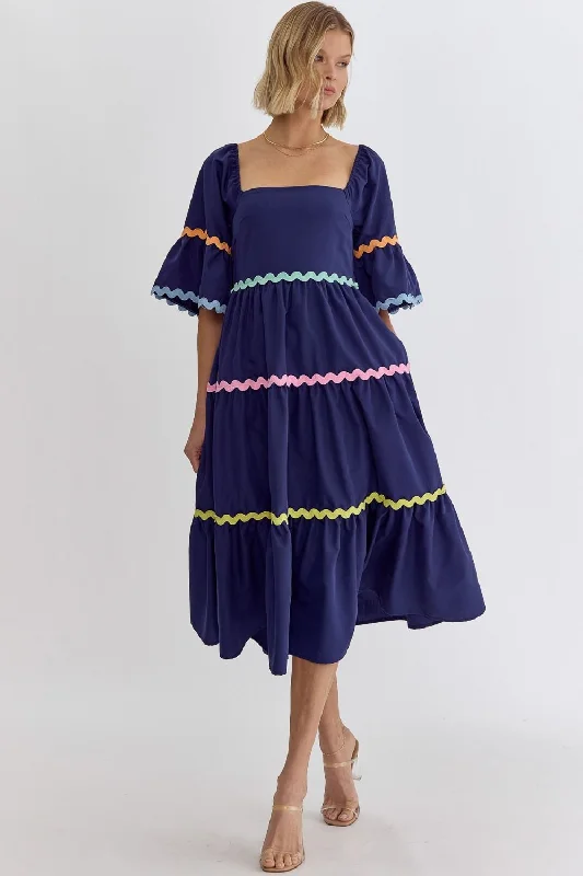 The Emelia Rick Racking Trim Dress in Navy