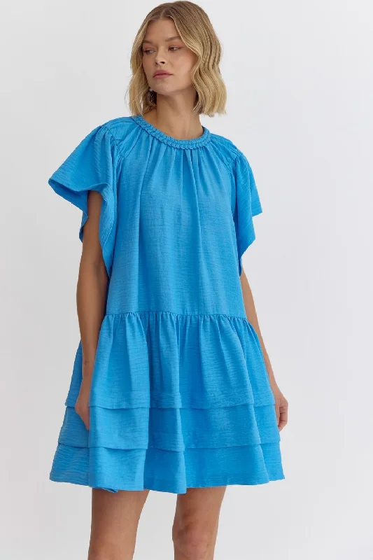 The Erin Textured Flutter Sleeve Dress