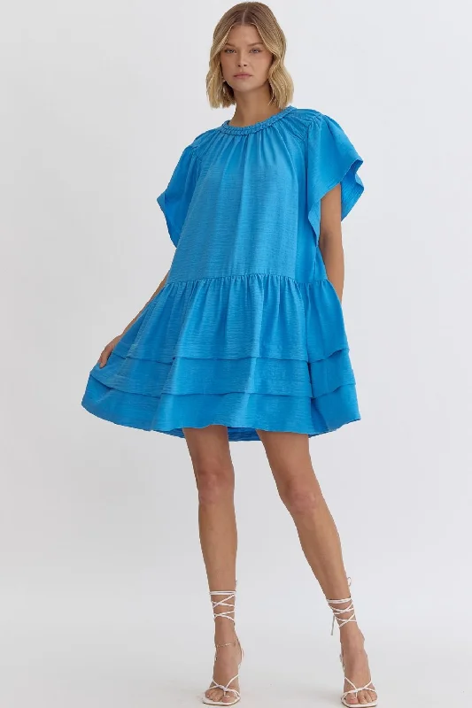 The Erin Textured Flutter Sleeve Dress