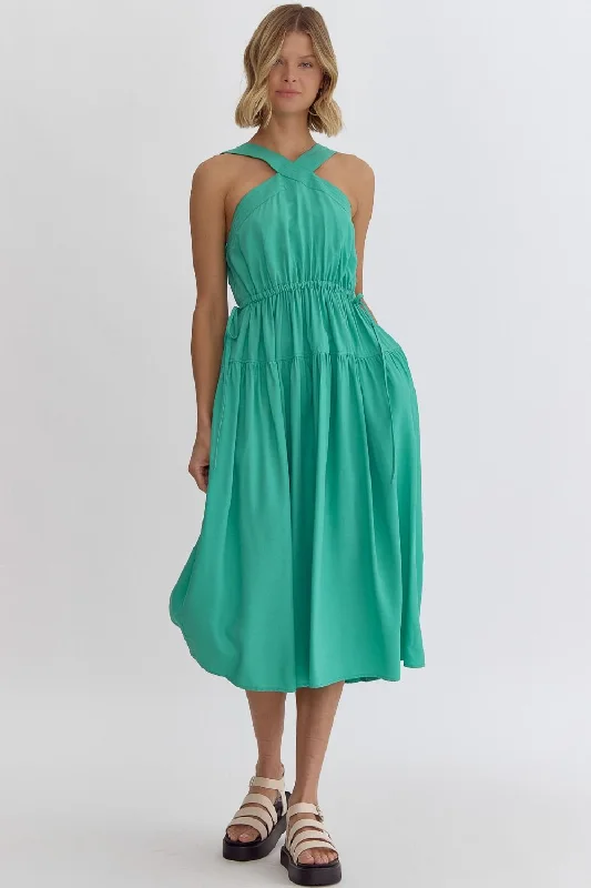 The Green Edith Side Tie Dress