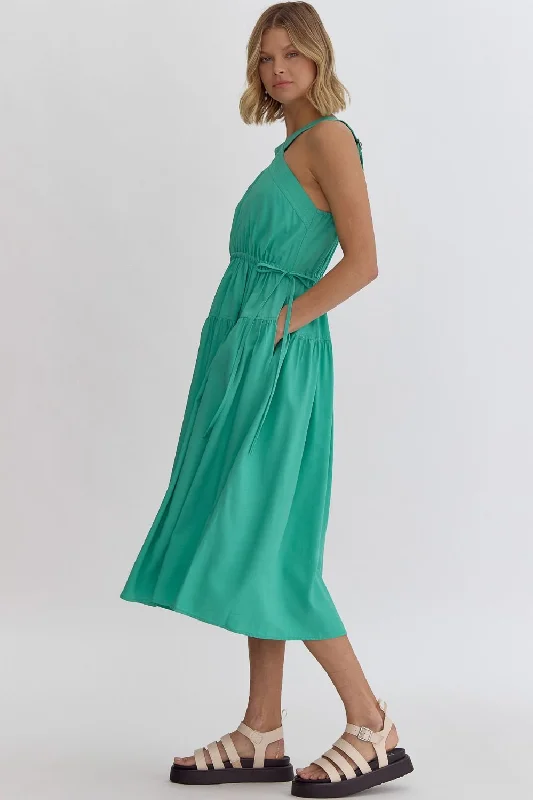 The Green Edith Side Tie Dress